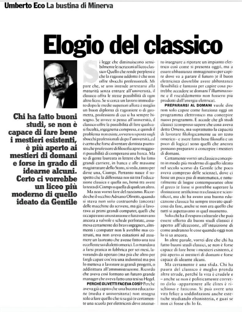 Umberto Eco - Elogio del Classico